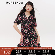紅袖商場同款玫瑰印花連衣裙春季2024新款女裝 V領(lǐng)氣質(zhì)高級小眾茶歇裙 黑底粉花634 S