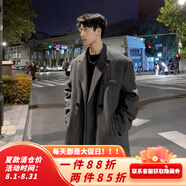 雪萊瓊斯（Shelley Jones） 中長(zhǎng)款毛呢大衣男秋冬加厚韓版潮牌外套高級(jí)感痞帥過(guò)膝呢子風(fēng)衣 深灰色 4XL [建議170-190斤]