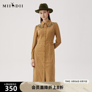 謎底刺繡連衣裙長(zhǎng)袖女2024秋款復(fù)古文藝修身襯衫式長(zhǎng)裙248ML8301 棕卡其 S