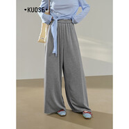 闊色（kuose）灰色miu系穿搭休閑褲長(cháng)褲女2025夏季新款寬松拖地直筒闊腿褲 灰色 S 26