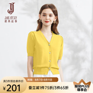 經(jīng)典故事（JANE STORY）克萊因藍(lán)冰絲短袖針織衫女夏季2025新款洋氣泡泡袖法式針織上衣 F03黃色 M