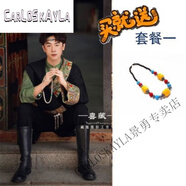 CARLOS KAYLA新款男士藏族服裝女貴族藏袍西藏旅游2025少數(shù)藏式服飾民族風(fēng)寫真 黑色男套裝襯衣+藏袍+項鏈  厚款 L