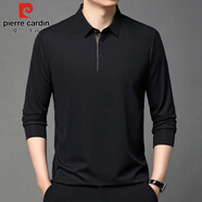 皮爾卡丹（pierre cardin）長(zhǎng)袖t恤男中青年上衣商務(wù)休閑翻領(lǐng)純色polo打底衫男裝 黑色 M
