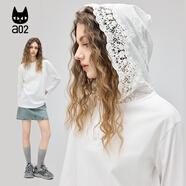 a02蕾絲連帽長袖T恤女2025春季新款歐若風(fēng)穿搭鉤花打底上衣罩衫 白色 M