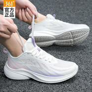 361°女鞋運動鞋女夏季休閑鞋新款網(wǎng)面輕便透氣跑步鞋軟底旅游鞋子女 羽毛白/粉筆紫-2 37