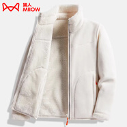 貓人（MiiOW）搖粒絨外套女男情侶抓絨衣加絨冬加厚羊羔絨雙面穿衛衣保暖珊瑚絨 ZZ22028象牙白-女 3XL