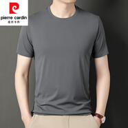 皮爾卡丹（pierre cardin）冰絲短袖t恤男重磅厚實(shí)夏季中年半袖體恤衫上衣圓領(lǐng)純色打底衫 灰色ZMN1759沒(méi)胸標(biāo) 2XL 180(適合150斤-165斤)
