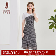 經(jīng)典故事（JANE STORY）2024新款高端精致設(shè)計(jì)感格子連衣裙女時尚氣質(zhì)雪紡拼接假兩件裙子 R73黑白格 M