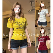 短袖t恤女2025夏季新款韓版百搭圓領(lǐng)印花字母半袖上衣女 藏青色 S （80-100斤）