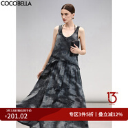 COCOBELLA手工扎染漸變鏤空提花無(wú)袖針織連衣裙兩件套FR7070 墨藍（連衣裙+吊帶裙兩件套） M