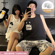 YIMENGTO伊門駝情侶睡衣夏季背心短褲薄款家居服男女無袖休閑可外穿夏天卡通套裝 c8817小犬狗 L 女碼100-120斤