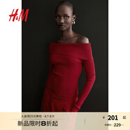 H&M女裝毛針織衫夏季優(yōu)雅修身露肩一字肩打底毛衣1237775 深紅色 170/104 L