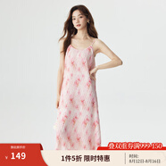 茵曼（INMAN）薄荷曼波度假風(fēng)碎花吊帶背心裙夏季氣質(zhì)浪漫壓褶松弛感連衣裙子 芭比粉 L
