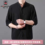 AEMAPE美國蘋果棉麻中袖男t恤七分袖夏季商務(wù)休閑襯衫潮流高級感美式 8K02黑色 2XL (130-145斤)