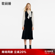 歌莉婭（GOELIA）預(yù)售預(yù)售連衣裙女氣質(zhì)服裝蕾絲拼接黑色絲絨裙1C1R4H470 00B黑色 XXS