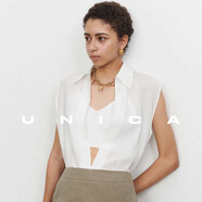 UNICA/90年代秀場(chǎng)疊穿_定紡加密微透苧麻_(kāi)深V襯衫 【清透白】 苧麻 無(wú)袖 S【現貨48小時(shí)發(fā)】 均碼