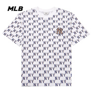 MLB老花短袖復(fù)古滿標(biāo)2024年ny洋基隊(duì)涂鴉男女情侶滿印t恤 奶油色3ATS 白色3ATSM1133-50WHS建議拍小 L 尺碼偏大