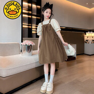 G.DUCKKIDS女童夏裝套裝2024中大童學(xué)生時(shí)髦韓版泡泡袖襯衫口袋背帶裙兩件套 卡其色 160 建議身高150-160年齡12-14歲