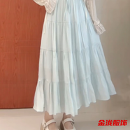 佐菲黛ins夏日一整套鹽系系帶拼接收腰連衣裙森女學(xué)生+薄款遮陽(yáng)衫 單藍色吊帶裙 L