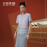 云思木想Ysimo-X摩登國風(fēng)2025夏季新款繡花蕾絲邊短款T恤女13352 淺紫色 XL