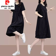皮爾卡丹（pierre cardin）特大尺碼200斤胖休閑連衣裙女夏裝寬松遮肉顯瘦中長(cháng)裙子假兩件潮 黑色 M 建議100斤以?xún)?
                                         title=