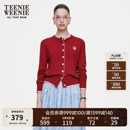 Teenie Weenie小熊女裝春簡(jiǎn)約柔軟親膚毛針織空調(diào)開衫薄款毛衣披肩 紅色 M