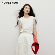 紅袖（hopeshow）T恤女裝拼接無(wú)袖圓領(lǐng)氣質(zhì)上衣 本白色 M