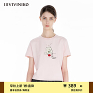 IIIVIVINIKO【設計師款】2025夏季新款簡(jiǎn)約時(shí)尚可愛(ài)貓咪印花短款T恤女 淺粉 S