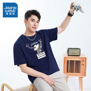 JEANSWEST Z+真維斯NXP男裝短袖上衣夏季圓領(lǐng)半袖t恤純棉潮流簡(jiǎn)約體恤 C款深藍色2530 S
