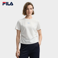 FILA 斐樂(lè)官方女子針織短袖衫2025秋新款后背開(kāi)叉時(shí)尚休閑舒適T恤 云白-WT 2XL 180/96A/XXL