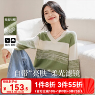 歐莎（OSA）【香草云衫】草甸綠條紋V領(lǐng)針織衫毛衣女長袖上衣2025秋季新款 綠色 S