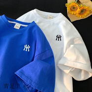 青足衛(wèi)克萊因藍(lán)短恤男夏季情侶上衣寬松潮牌潮流半體恤汗衫 MY[克萊因藍(lán)]T M 80-110斤