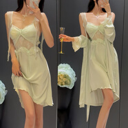 絲可蕊吊帶睡裙女春夏外套帶胸墊可外穿純欲睡衣蕾絲性感高級家居服套裝 薄荷綠（短裙+杯墊） XL （110-130斤）