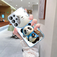 中性光纜Samsung熊貓適用三星s23+u手機殼玻璃s24可愛plus卡通s22ULTRA蘋 背包石墨黑-玻璃硬殼（軟邊框，耐臟發(fā)黃） 三星Galaxy S23