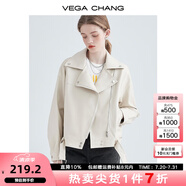 VEGA CHANG機(jī)車皮衣女2025年秋季西裝領(lǐng)BF風(fēng)帥氣pu皮夾克短外套ins潮 米杏色 S