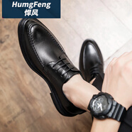 悍風（HumgFeng）品牌商務男士皮鞋2025新款春秋男鞋英倫內(nèi)增高新郎結(jié)婚正裝鞋子男 黑色軟皮 39