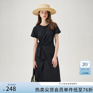范思藍恩夏季圓領(lǐng)抽繩褶皺設計感連衣裙女2024夏裝新款白色高腰A字裙女 黑色 XL