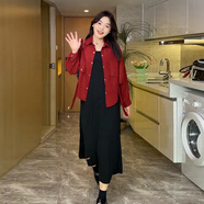 燦沛大碼連衣裙大碼長(zhǎng)袖不規(guī)則短外套女秋冬套裝+百搭背心裙連衣 紅色外套 M 建議80-100斤