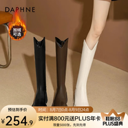 達芙妮厚底V口長(cháng)筒靴女2024秋冬新款女靴高筒靴顯瘦百搭增高騎士靴子女 黑色【加絨款】 36