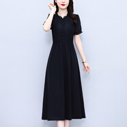 對蘭雪紡連衣裙女裝2025夏季新款輕熟赫本風(fēng)氣質(zhì)顯瘦長(cháng)款小黑裙有口袋 黑色 M