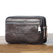 布潮喵新款頭層牛皮加厚穿皮帶手機包6.5寸7寸真皮智能手機套工地干活用 棕色橫款樹(shù)脂拉鏈