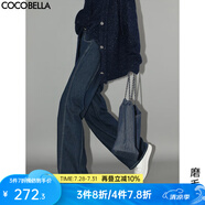 COCOBELLA時(shí)尚撞色線高腰牛仔褲女25春寬松直筒休閑褲DN3002B 磨毛版 XL