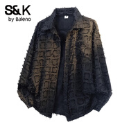 班尼路S&K春秋季國潮休閑流蘇格子襯衫男士潮流百搭時(shí)尚襯衣外套長(cháng)袖男 黑色 3XL