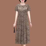 RGPX夏季仿真絲寬松遮肚子連衣裙50-60-70歲中老年人夏裝女?huà)寢屟b洋氣 669-杏色 3XL 建議140-155斤