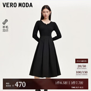 VEROMODA連衣裙女2024早秋新款針織拼接百褶連衣裙赫本小黑裙優(yōu)雅百搭氣質(zhì) 黑色 S