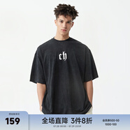 CHINISM  CH赤塵美式?jīng)龈兴俑啥绦鋞恤男士夏季潮流寬松休閑五分袖上衣 黑色 （基礎(chǔ)款） S