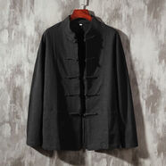 華天牧亞麻短袖t恤男士夏季新款潮牌潮流寬松韓版棉麻胖子半袖純色體恤 c2長(cháng)袖黑色 常規 XL 建議115-130斤