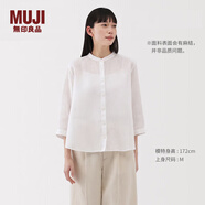 無印良品（MUJI）女式 漢麻水洗七分袖罩衫女士襯衫襯衣內(nèi)搭女裝夏季上衣BC2N4A5S 白色 M (160/84A)