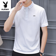 花花公子（PLAYBOY）純色短袖T恤男夏季新款襯POLO衫領(lǐng)POLO衫韓版潮流衣服男裝半截袖 1224白色 XL 適合120-135斤