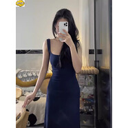 冉藝嵐同款美式卡戴珊連衣裙女夏季新款純欲性感吊帶背心氣質(zhì)修身包臀長(cháng) 藍色長(cháng)裙版 S 連身裙/獨特連衣裙超好看/顯